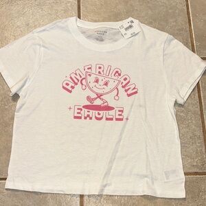 American Eagle Outfitters White and Pink Short Sleeve Tee